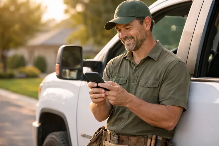 Landscaping contractor using GreenMargins on phone